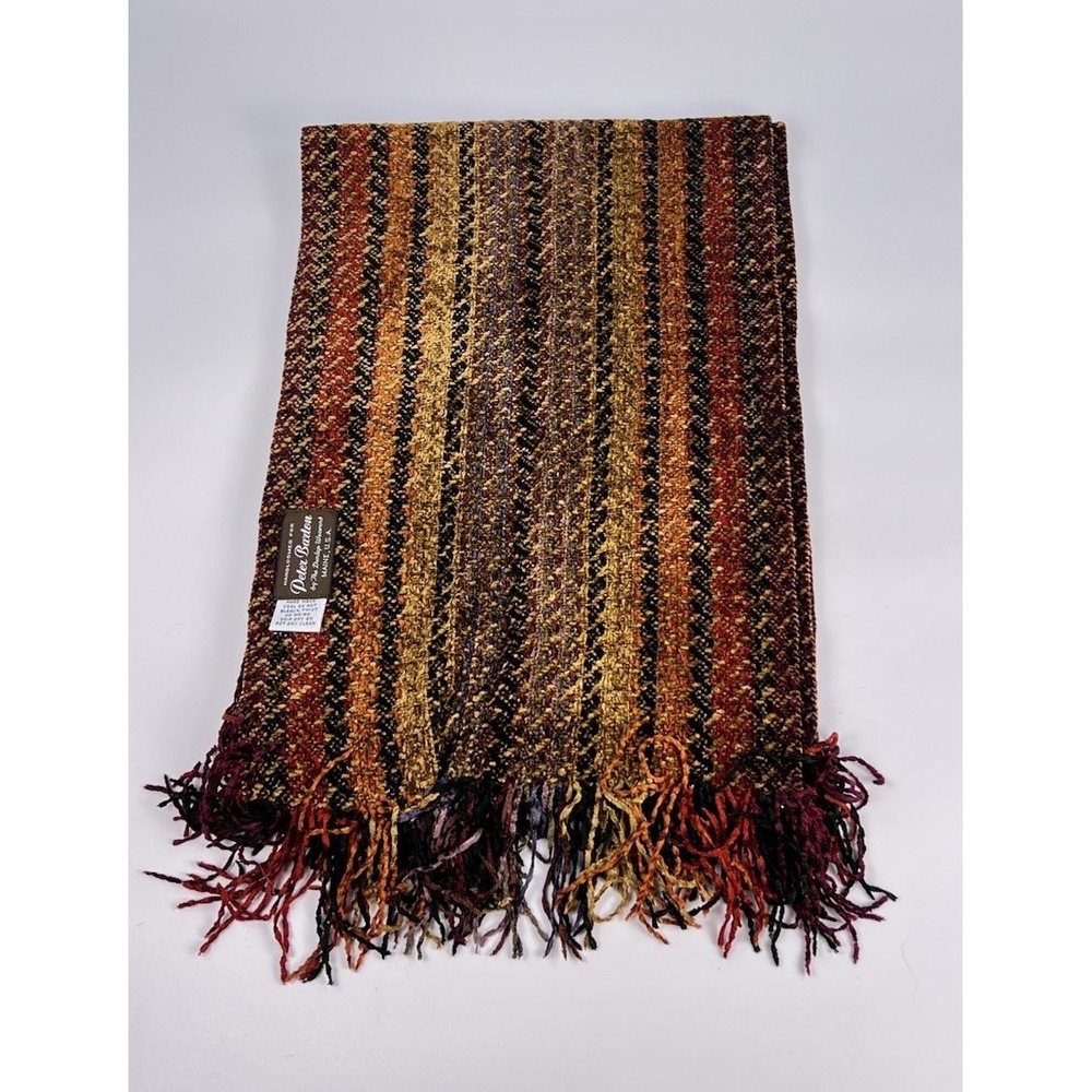 Vintage Peter Barton Handwoven Chenille Scarf 60” Multicolor Boho Made USA